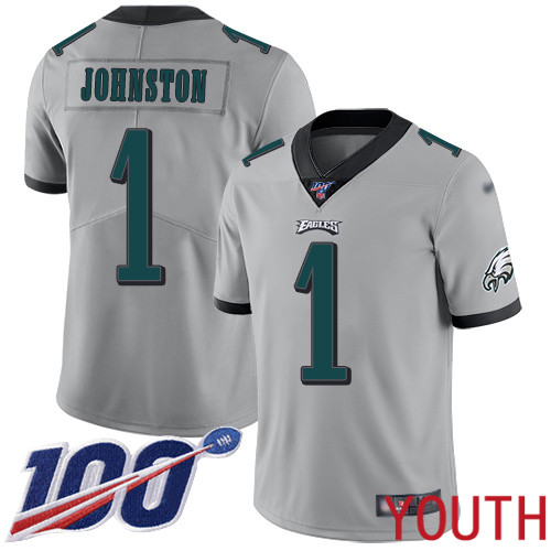 Youth Philadelphia Eagles #1 Cameron Johnston Limited Silver Inverted Legend NFL Jersey 100th Season->youth nfl jersey->Youth Jersey
